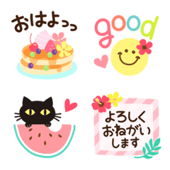 Cute black cat summer emoji