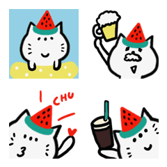 Emoji of the cat of the watermelon hat