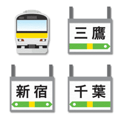 東京〜千葉 黄ラインの電車と駅名標 絵文字