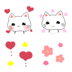 Cute white cat's daily life, emoji