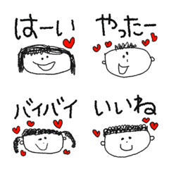 Red hearts and Kawaii doodle(Japanese)