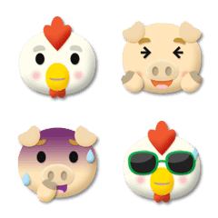 chicken & pig english words emoji