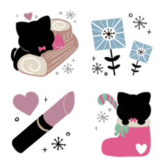 Cute Nordic style Black cat move Emoji