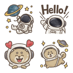 Astronaut traveling & shiba inu in space