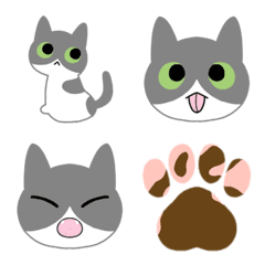 ハチワレ猫のお顔絵文字（白×グレー）