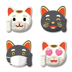 white & black plump beckoning cat emoji