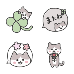 ハチワレ猫とシンプルな絵文字【春】
