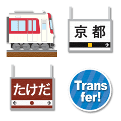 京都〜奈良 赤い私鉄電車と駅名標 絵文字