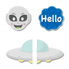 papercut art alien & english words emoji