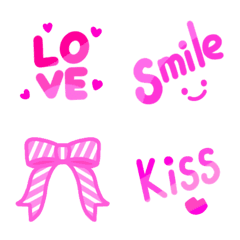 Various phrases and pink emoticons
