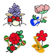 楽しく楽器と踊る花の絵文字