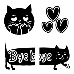 黒猫の毎日使えるシンプルなモノクロ絵文字
