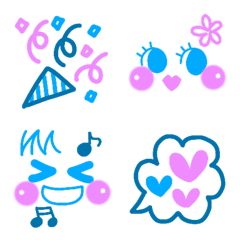 Happy & Lovely line drawing Emoji.Blue.