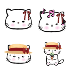 Ai-chan, a white cat, pictogram, summer