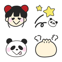bun hair girl and panda emoji