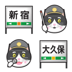 bicolor cat & tokyo station name sign