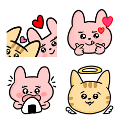 rabbit and cat friendly emoji stamp.