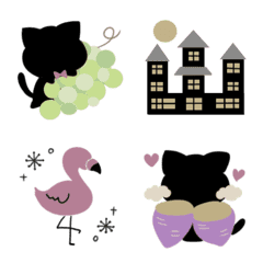 Cute Nordic style Black cat move Emoji7
