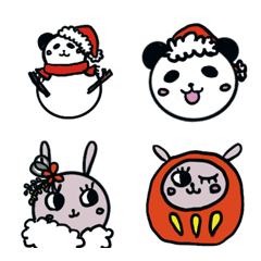Rabbit and panda cute winter emoji