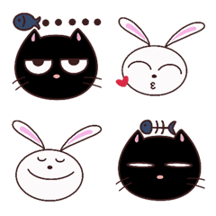 Black cat and cute rabbit