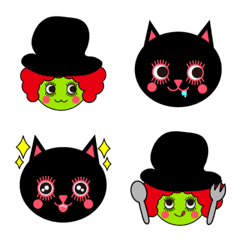 Cute emoji of a witch and a black cat.