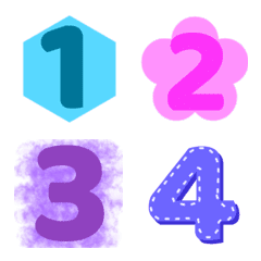 Numbers 0-9, bright colors, four styles