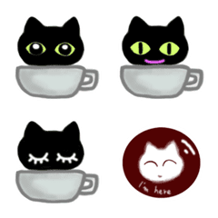 Cute black cat and Coffee emoji