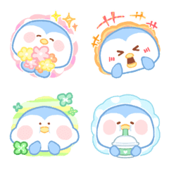 Fluffy & cute penguin's colorful emoji