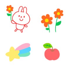 Red line drawing rabbit & cute Emoji