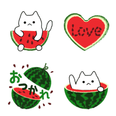 A watermelon and cat