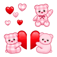 粉色 x 格紋 泰迪熊 - 動態表情貼 -