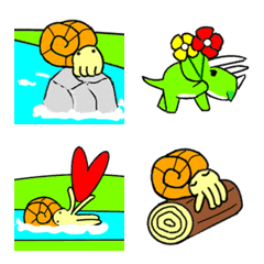 Cute ammonite and dinosaur emoji