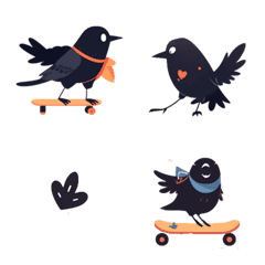Crow and skateboard Emoji.