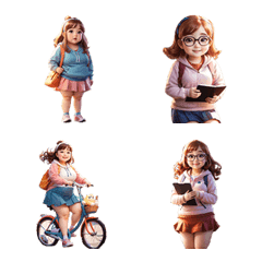 Cute chubby girl, various poses, emojis