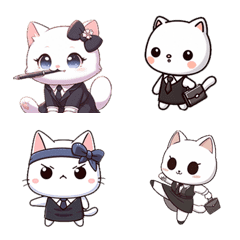 White Cat Working Emoticon Stickers