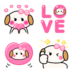 Animated very cute pink ribbon dog emoji