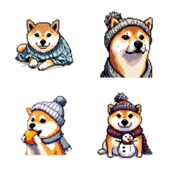 Pixel Art Winter Shiba dog Emoji