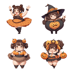 Chubby girl celebrates Halloween emoji