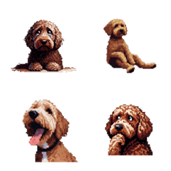 Pixel Art Labradoodle Dog Emoji