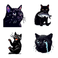 Pixel Art Black Cat Emoji