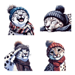 Pixel Art Snow Leopard Winter Emoji
