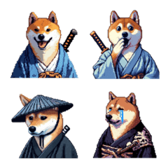 Pixel Art Shiba Samurai dog Emoji