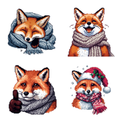 Pixel Art Fox Winter Emoji