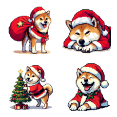 Pixel Art Christmas Shiba Santa Emoji