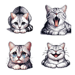 Pixel Art Silver Tabby Cat Emoji