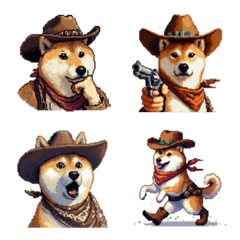 Pixel Art Cowboy Shiba dog Emoji