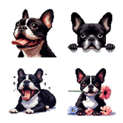 Pixel Art French Bulldog Black White