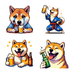 Pixel Art Drinking Shiba Beer Emoji