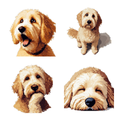Pixel Art Labradoodle Gold fur Dog Emoji