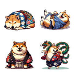Pixel Art Fat Shiba New Year dog Emoji